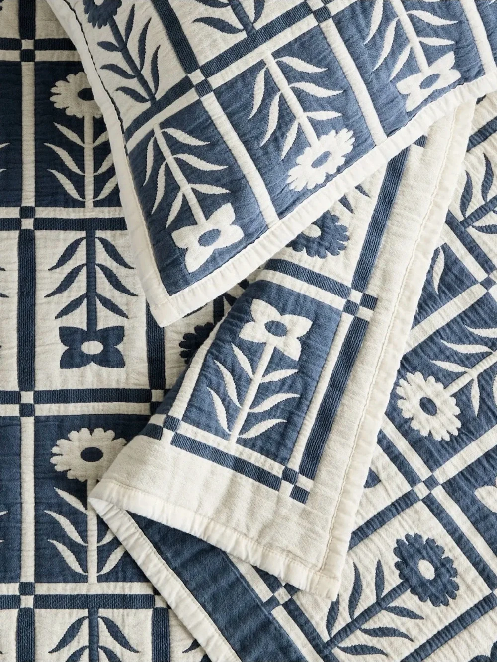 Glacier Blue Organic Cotton Jacquard Floral Sham Set - Retail $70